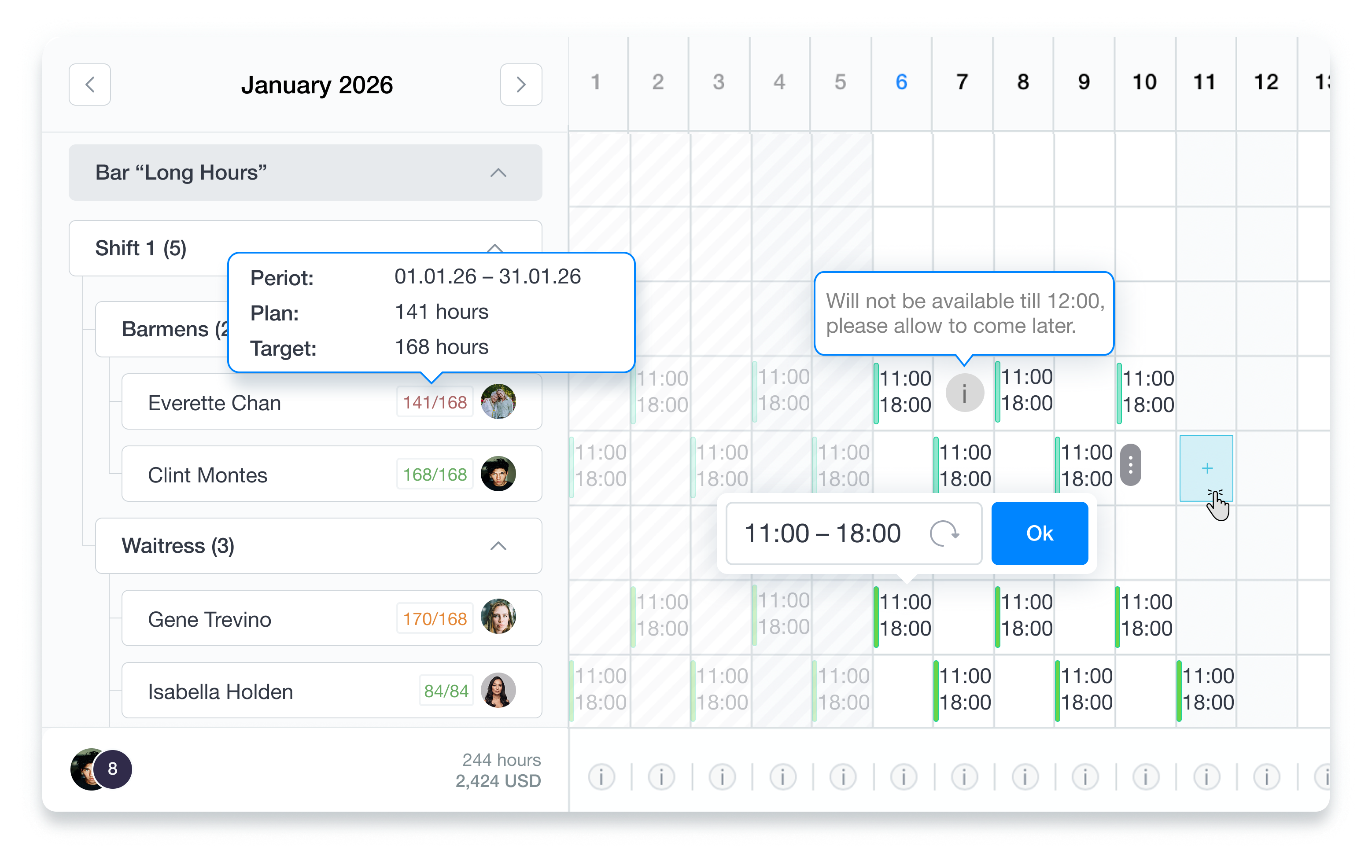 Employee schedule planning