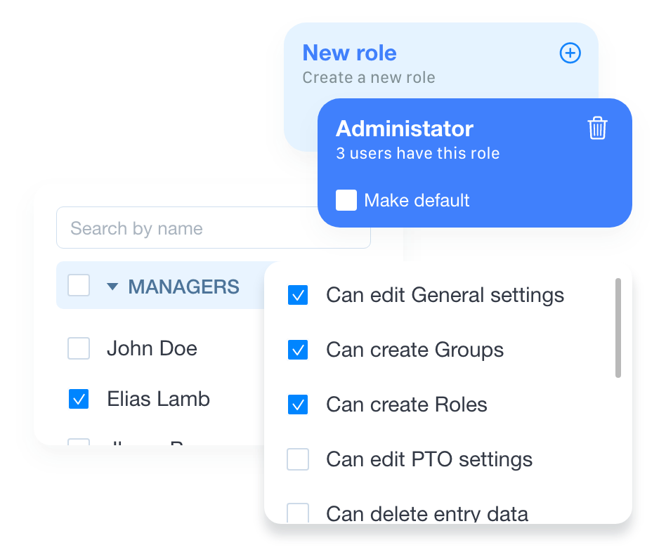 Screenshot from the Grownu workforce management system showing the custom roles for users inside the platform