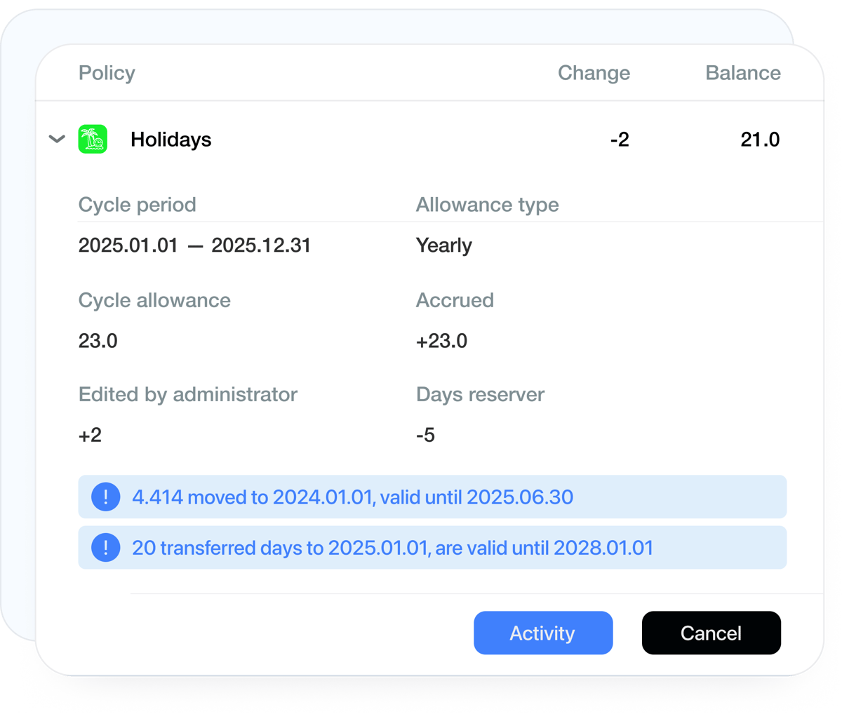 Automatic PTO accruals and leave balance calculation