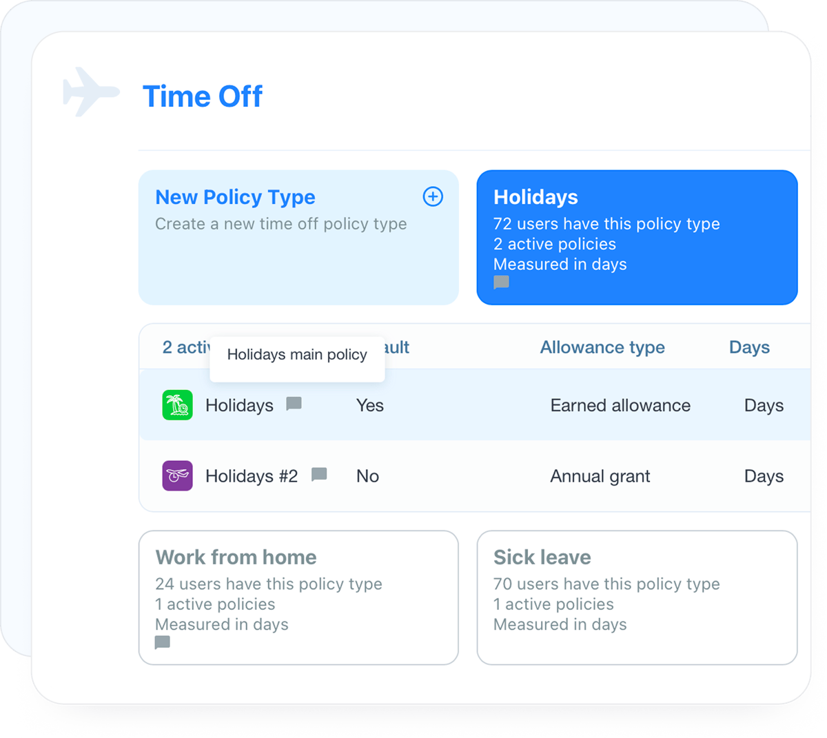 Leave policy setup and assignment by employee or team