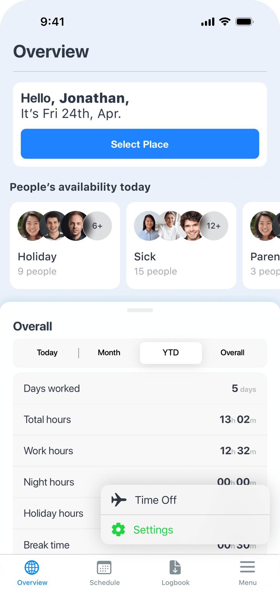 Employee leave management in the Grownu mobile app