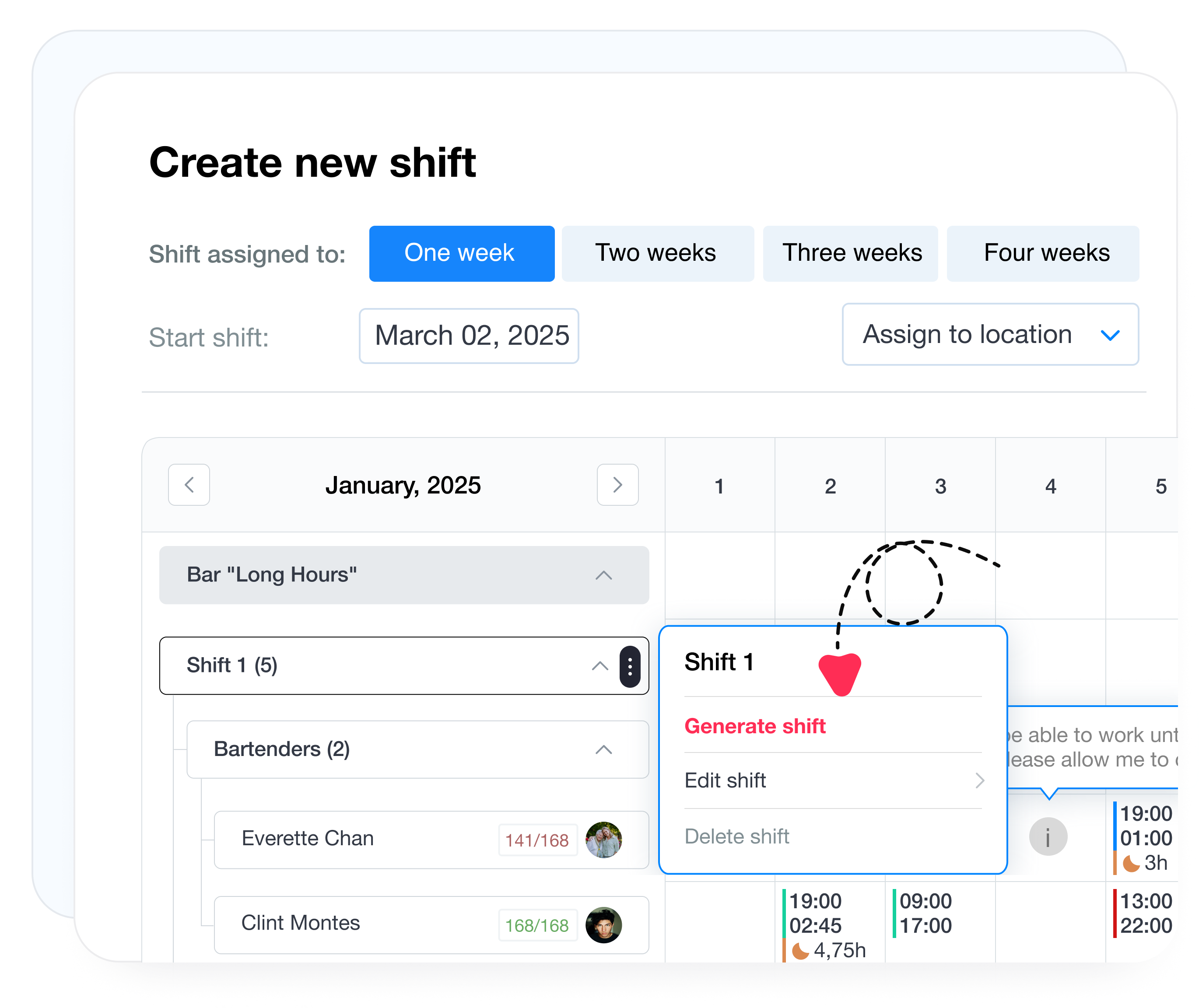 Automatic shift generation based on scheduling rules