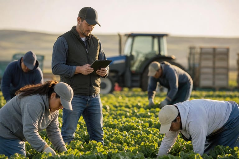 Farm field crew scheduling work across agricultural operations