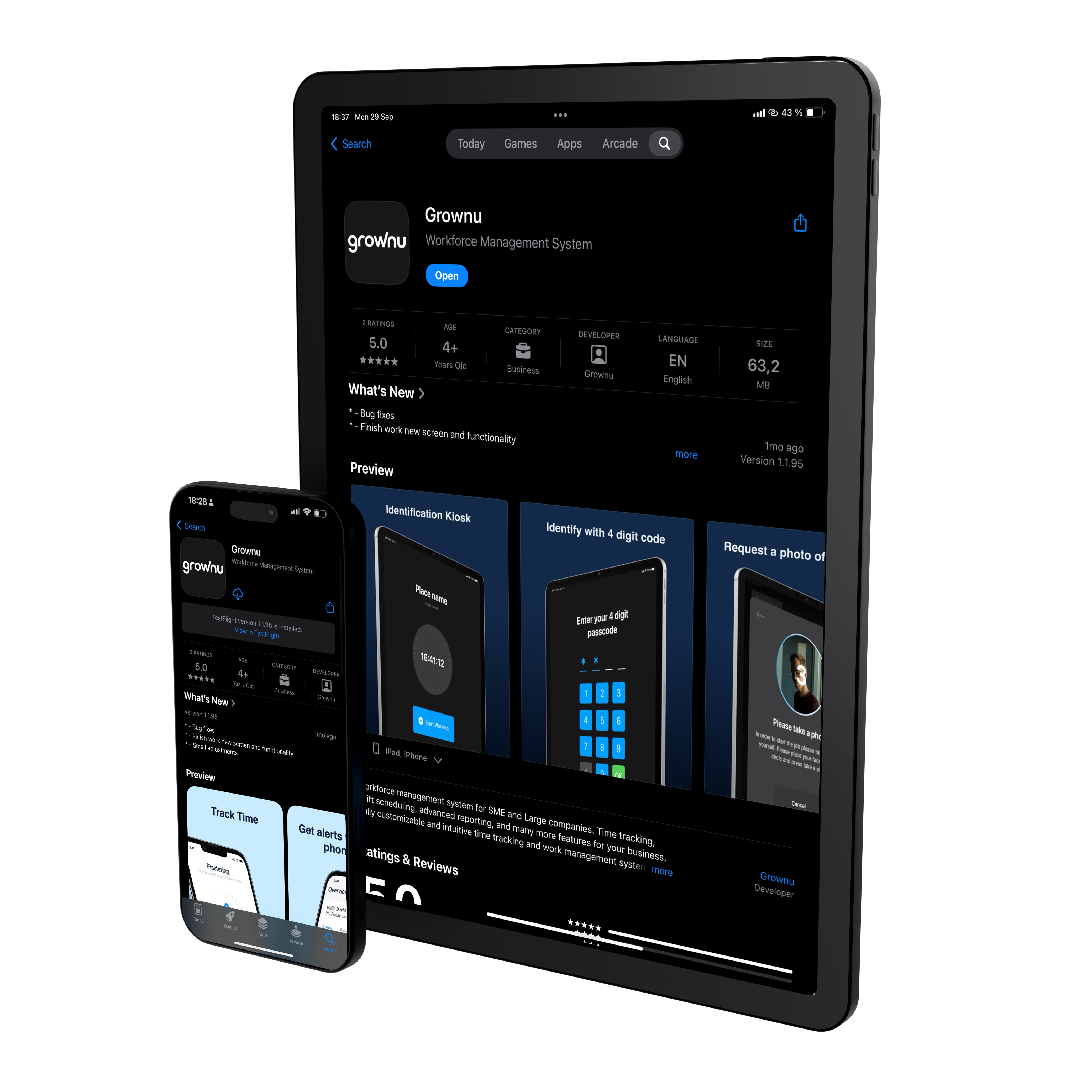 Fast setup for a mobile time clock terminal app