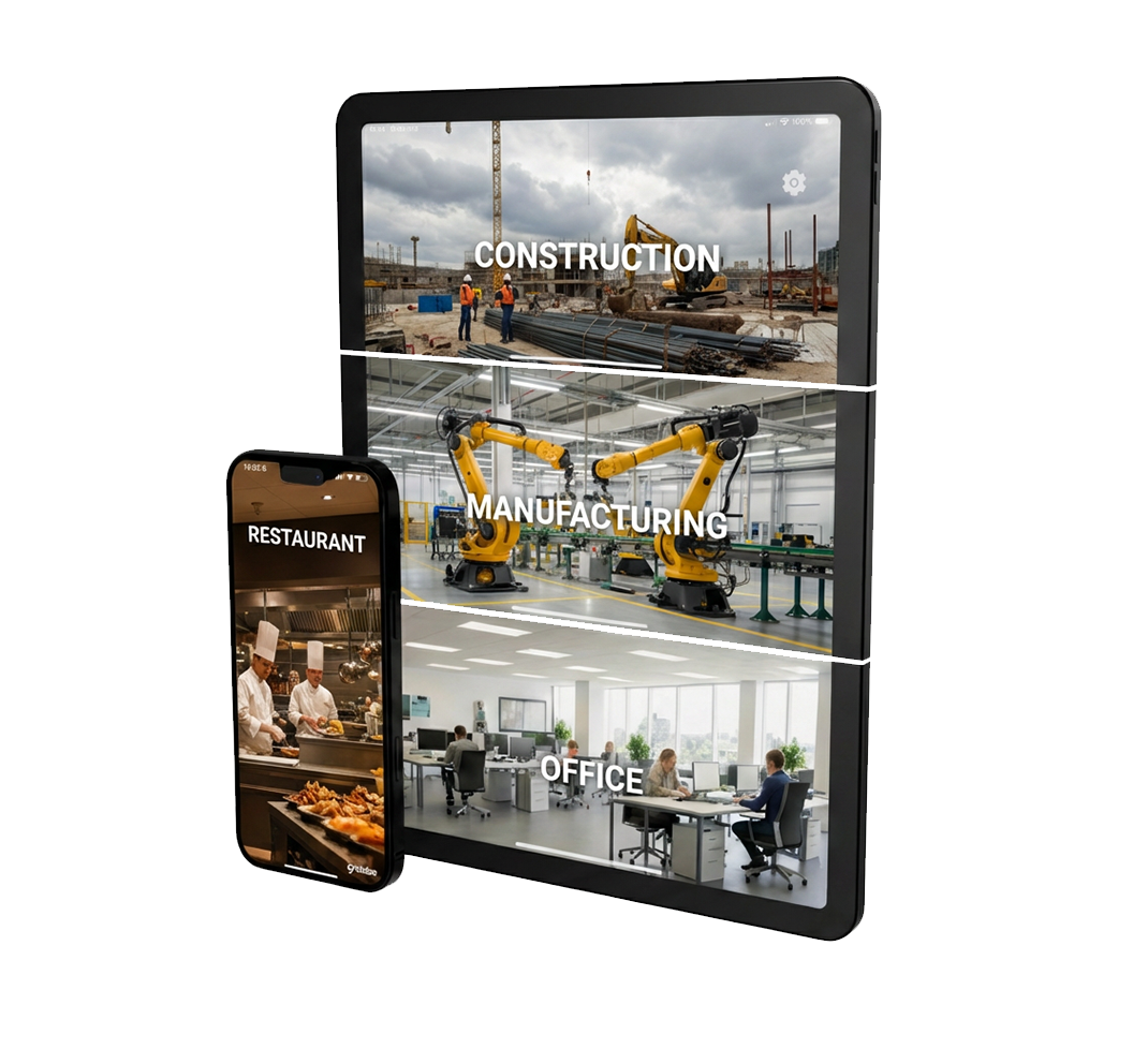 Mobile time clock terminal for offices, warehouses, retail, restaurants, and job sites