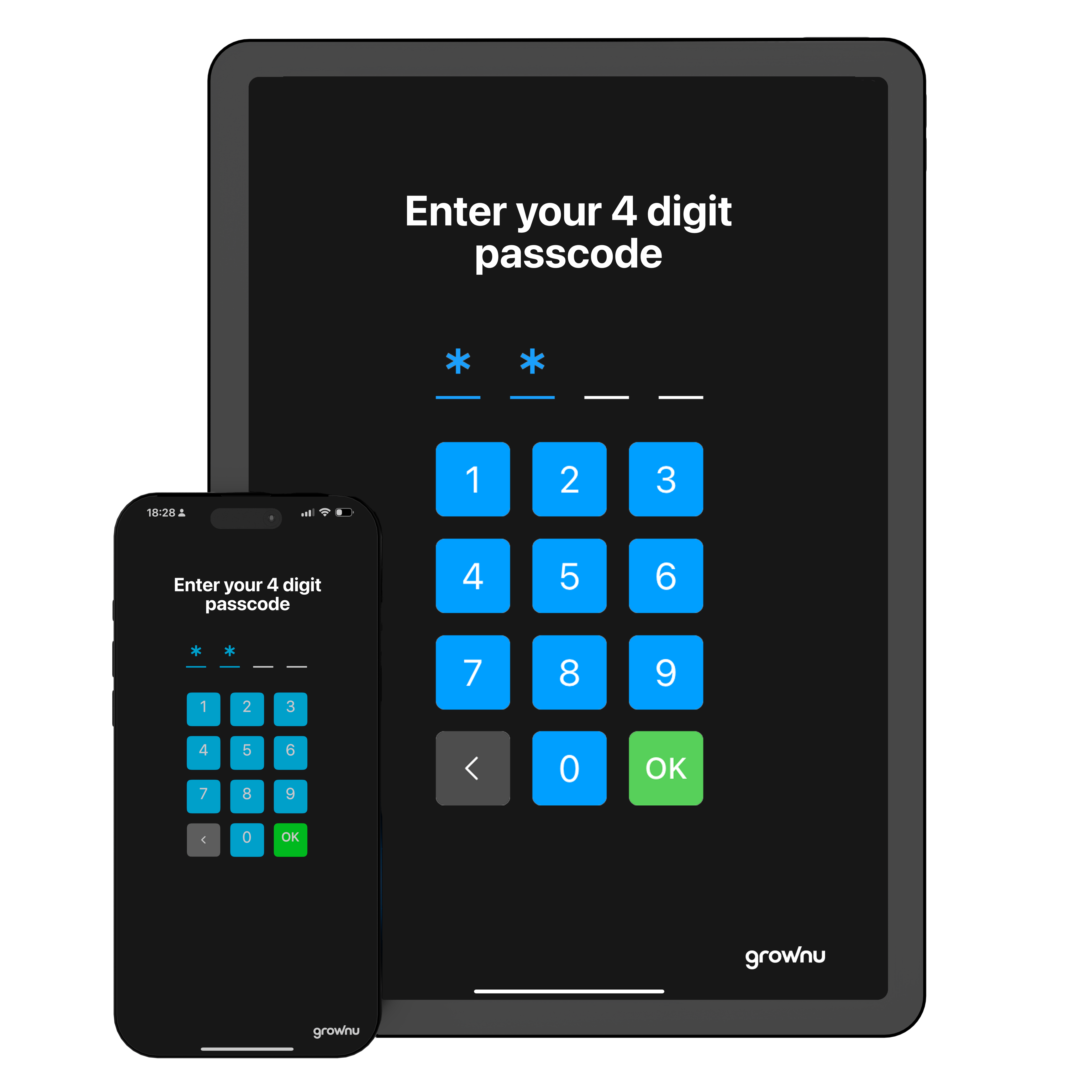 Employees clock in using a 4-digit PIN on a phone or tablet time clock