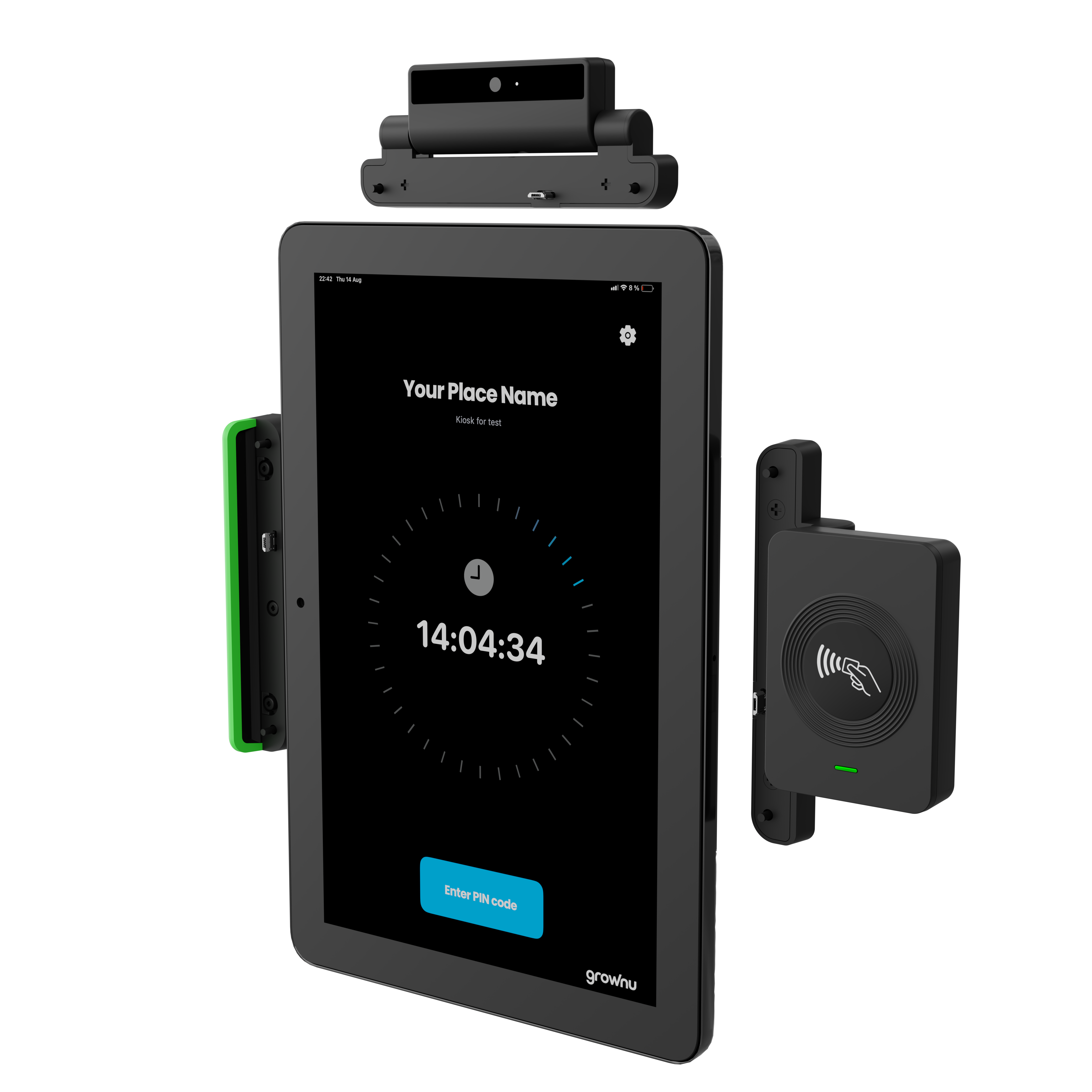 RFID time and attendance terminal with status LEDs