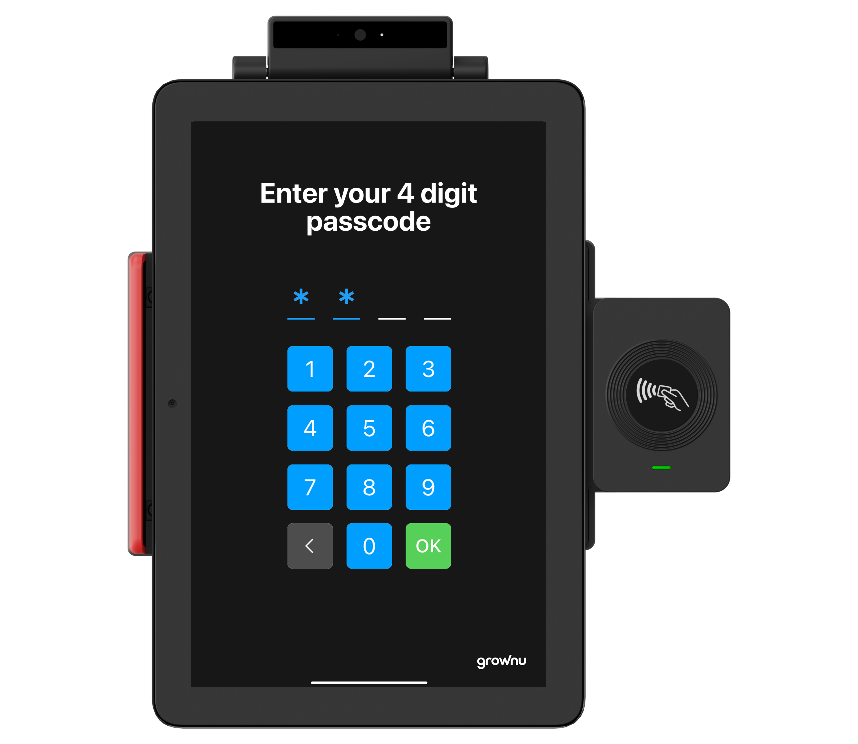 Employee clock-in using a 4-digit PIN on an RFID time clock terminal