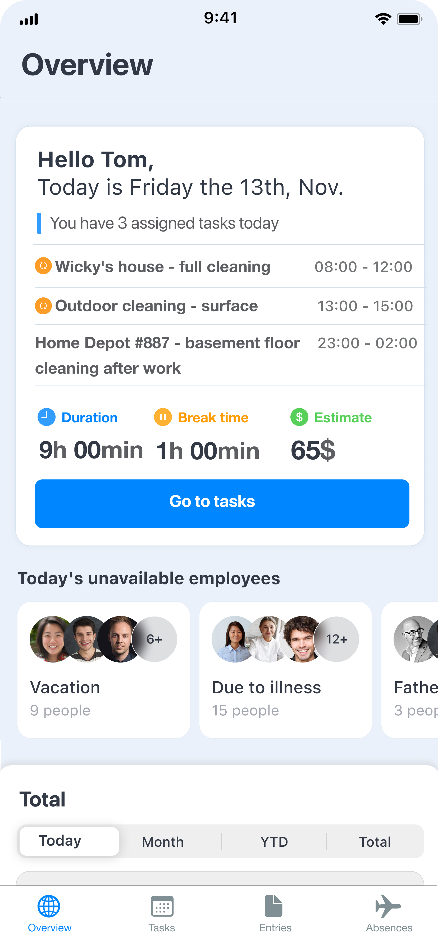 Employee mobile task schedule