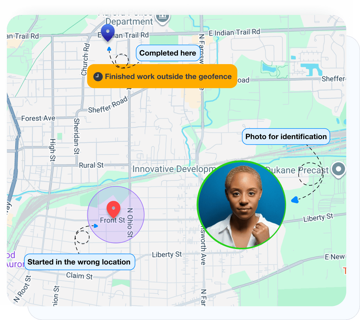 Task check-in and check-out with GPS and employee photo verification in Grownu