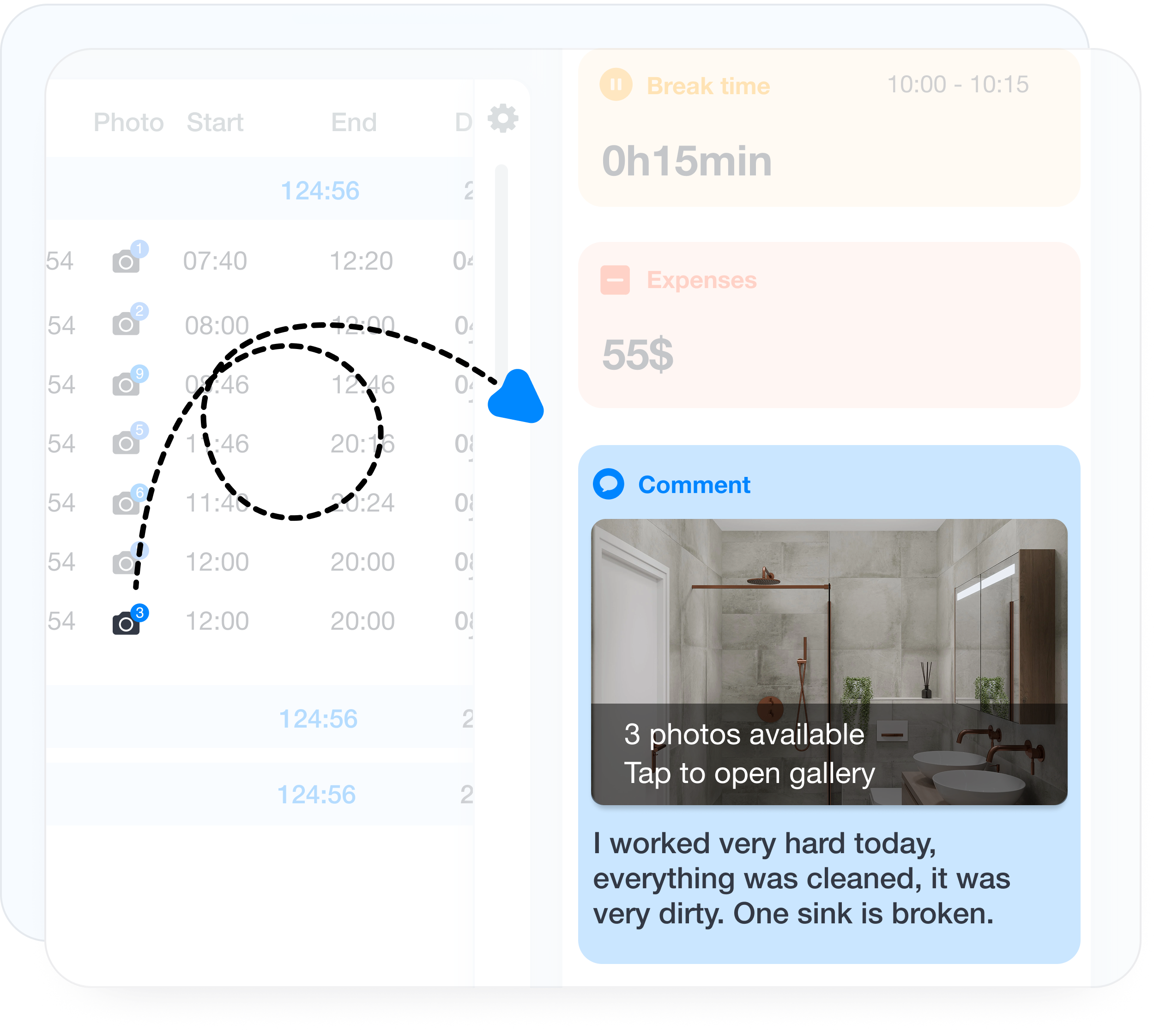 Task completion with comments and completion photos