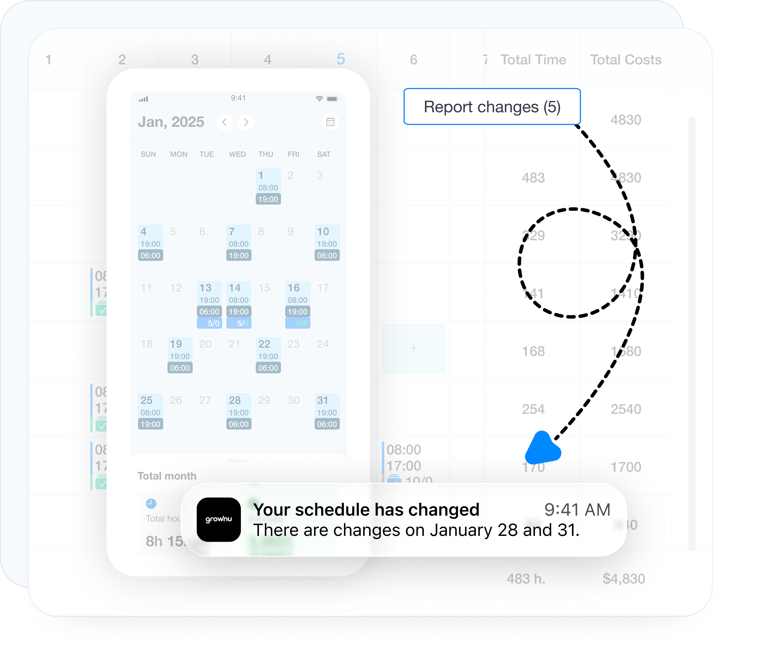 Task schedule change history and employee notifications