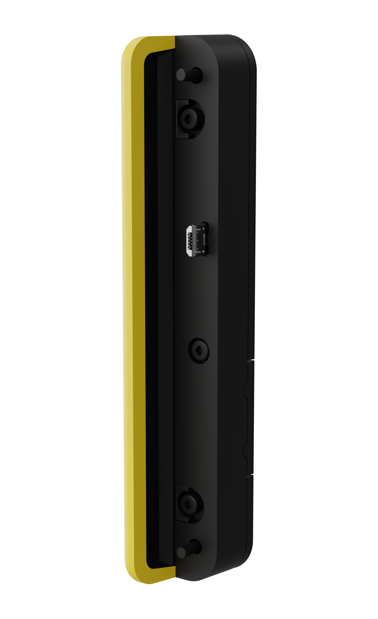 Yellow LED indicator showing break or paused work session on the time clock