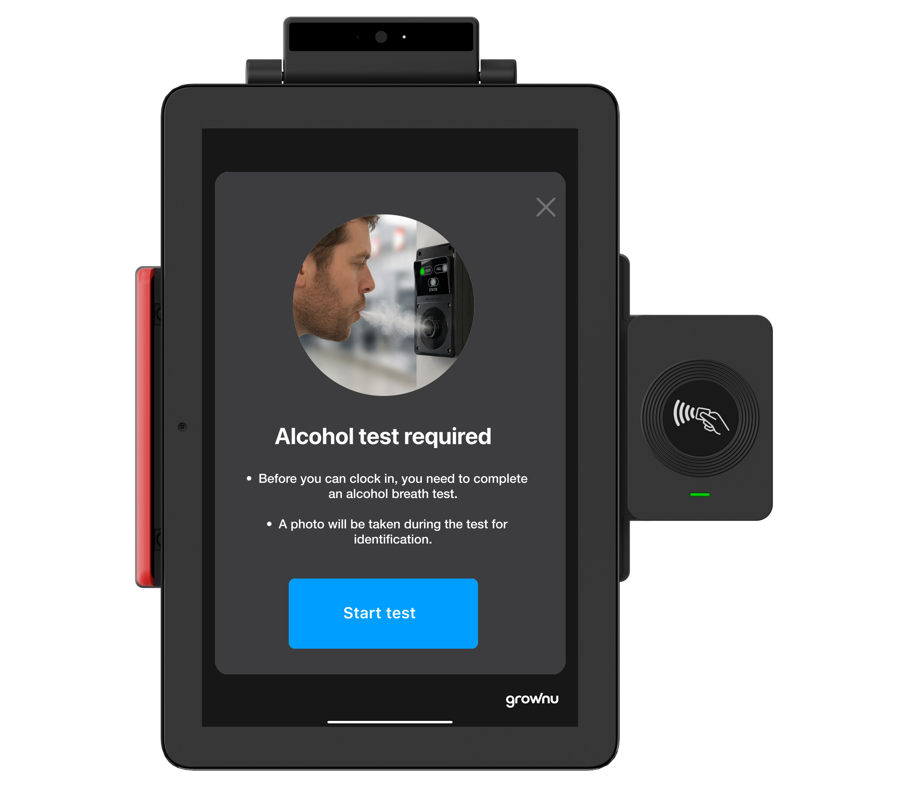 Breathalyzer test flow and employee photo capture during the test